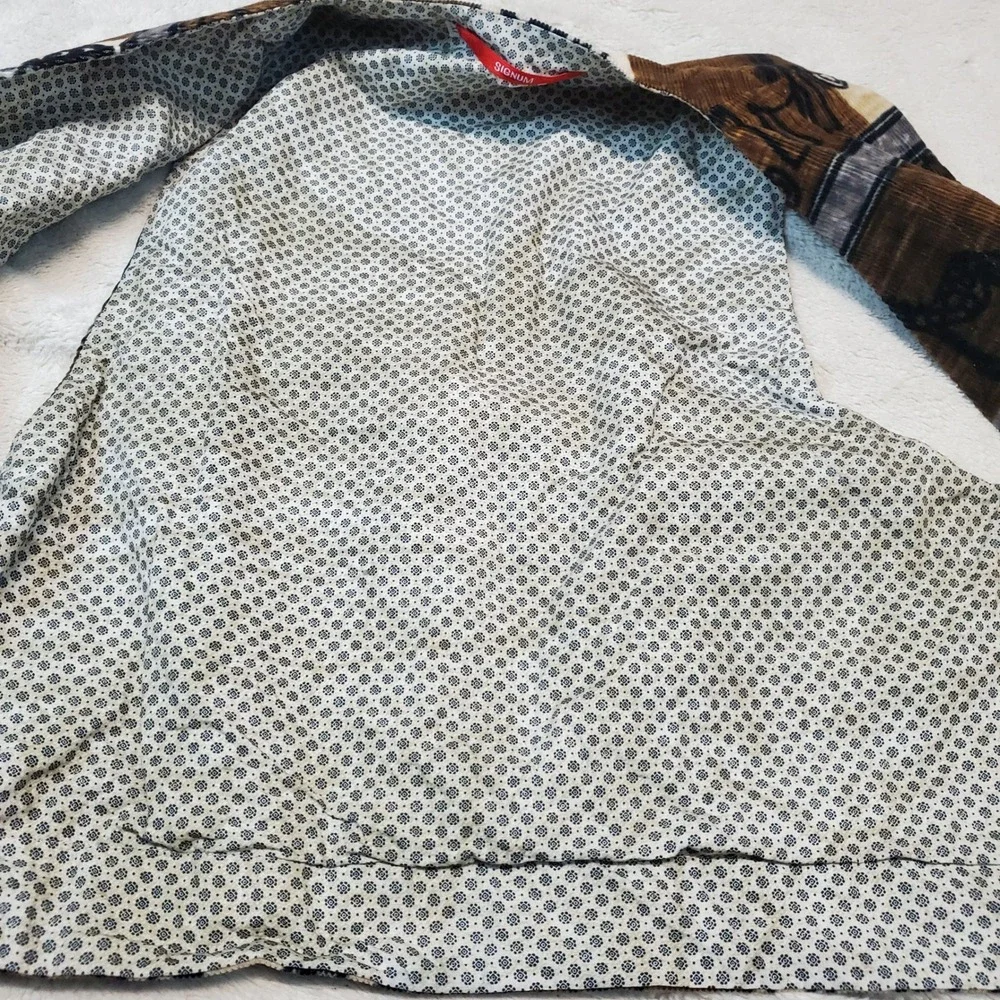 Signum Brown Tan Animal Print Y2K Retro Preppy Rustic Corduroy Button Vest Men M